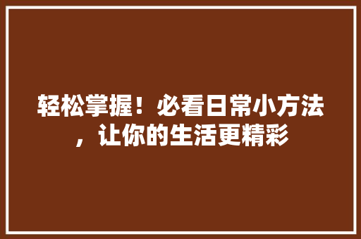 轻松掌握！必看日常小方法，让你的生活更精彩 网站开发
