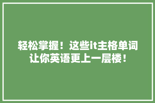 轻松掌握！这些it主格单词让你英语更上一层楼！