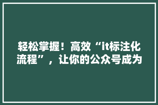 轻松掌握！高效“it标注化流程”，让你的公众号成为爆款！