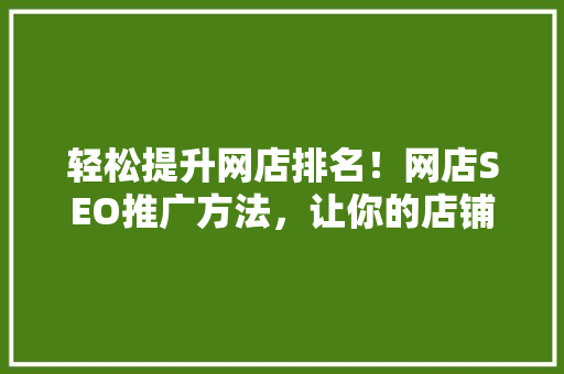 轻松提升网店排名！网店SEO推广方法，让你的店铺流量飙升！ 头条优化