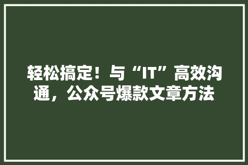 轻松搞定！与“IT”高效沟通，公众号爆款文章方法 网站开发