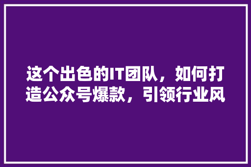 这个出色的IT团队,如何打造公众号爆款,引领行业风向标! 英文谷歌算法 这个出色的IT团队,如何打造公众号爆款,引领行业风向标! 英文谷歌算法