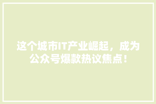 这个城市IT产业崛起，成为公众号爆款热议焦点！
