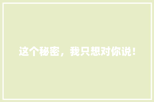 这个秘密，我只想对你说！