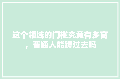 这个领域的门槛究竟有多高，普通人能跨过去吗