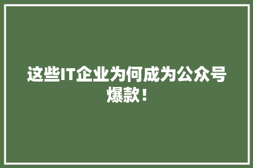 这些IT企业为何成为公众号爆款！ 头条优化