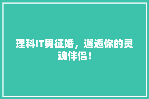 理科IT男征婚，邂逅你的灵魂伴侣！