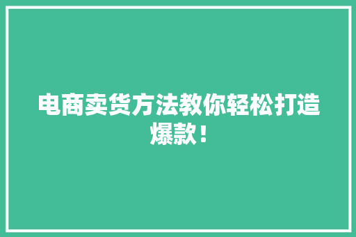 电商卖货方法教你轻松打造爆款！ 网站优化
