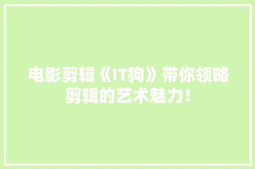 电影剪辑《IT狗》带你领略剪辑的艺术魅力！