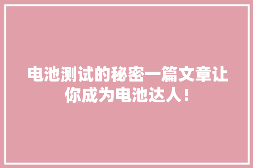 电池测试的秘密一篇文章让你成为电池达人！