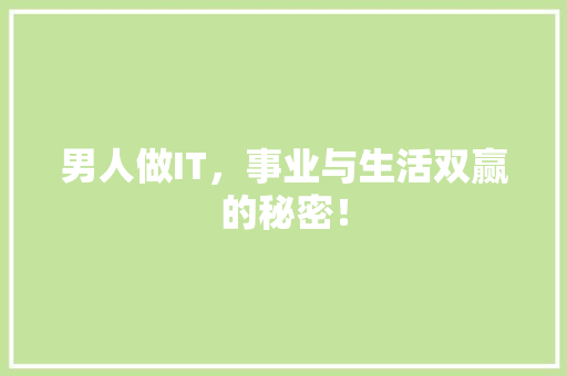 男人做IT，事业与生活双赢的秘密！ 搜狗优化