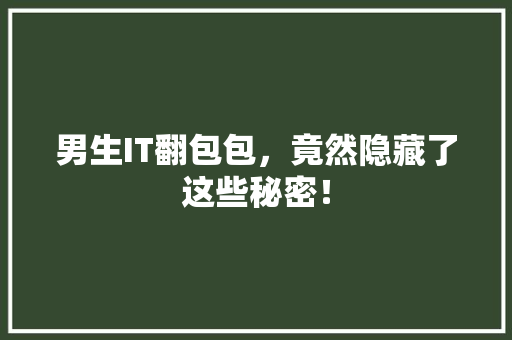 男生IT翻包包，竟然隐藏了这些秘密！