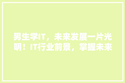 男生学IT，未来发展一片光明！IT行业前景，掌握未来财富密码！ 小程序开发