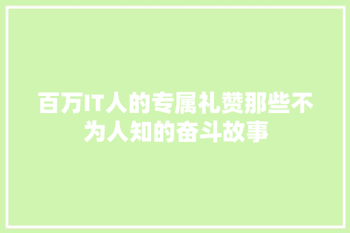 百万IT人的专属礼赞那些不为人知的奋斗故事 网站开发