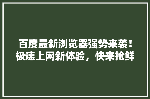 百度最新浏览器强势来袭！极速上网新体验，快来抢鲜体验吧！