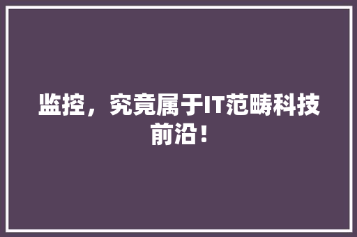 监控，究竟属于IT范畴科技前沿！