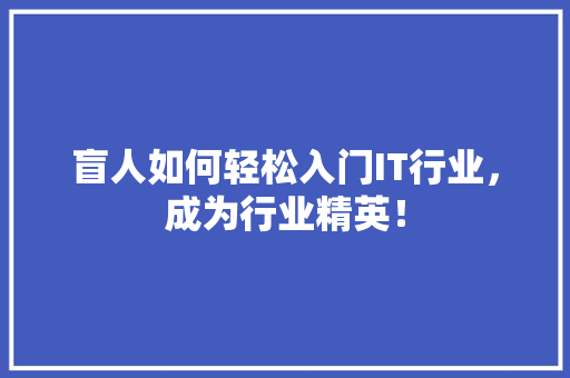 盲人如何轻松入门IT行业，成为行业精英！