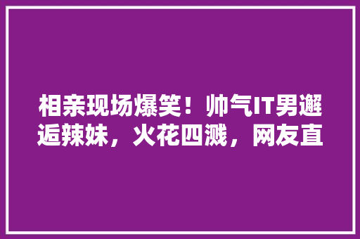 相亲现场爆笑！帅气IT男邂逅辣妹，火花四溅，网友直呼太精彩！