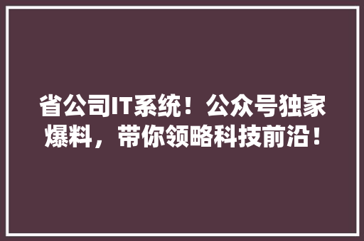 省公司IT系统！公众号独家爆料，带你领略科技前沿！
