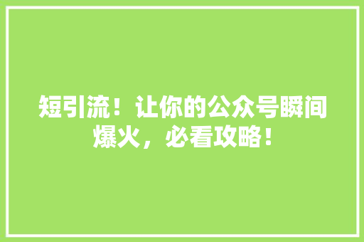 短引流！让你的公众号瞬间爆火，必看攻略！ 网站优化