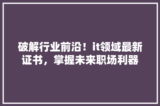 破解行业前沿！it领域最新证书，掌握未来职场利器