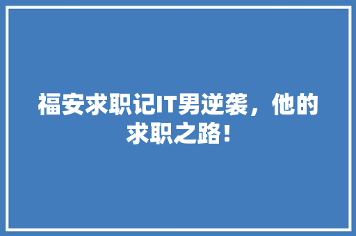 福安求职记IT男逆袭，他的求职之路！ 网站优化