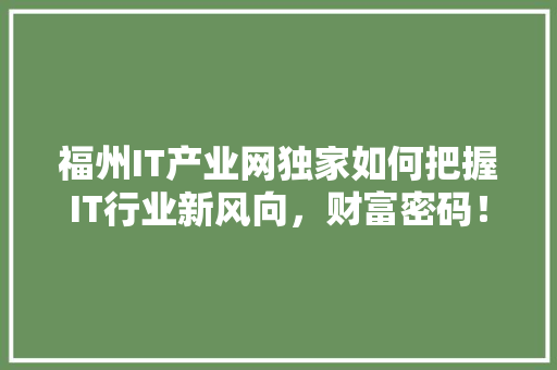 福州IT产业网独家如何把握IT行业新风向，财富密码！