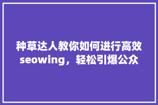 种草达人教你如何进行高效seowing，轻松引爆公众号爆款内容！