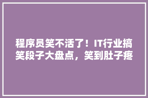 程序员笑不活了！IT行业搞笑段子大盘点，笑到肚子疼！ 小程序开发
