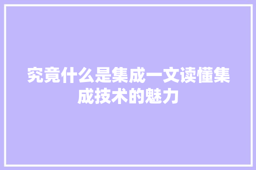 究竟什么是集成一文读懂集成技术的魅力 头条优化