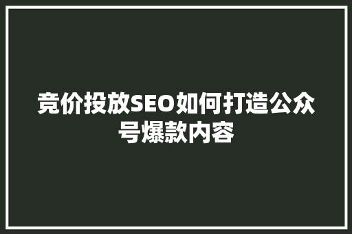 竞价投放SEO如何打造公众号爆款内容