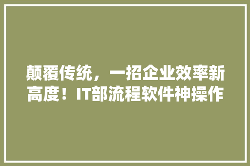 颠覆传统，一招企业效率新高度！IT部流程软件神操作！ 网站优化
