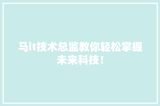 马it技术总监教你轻松掌握未来科技！ 网站优化