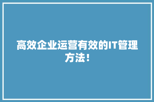 高效企业运营有效的IT管理方法！ 小程序开发