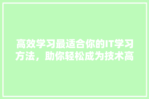 高效学习最适合你的IT学习方法，助你轻松成为技术高手！ 头条优化