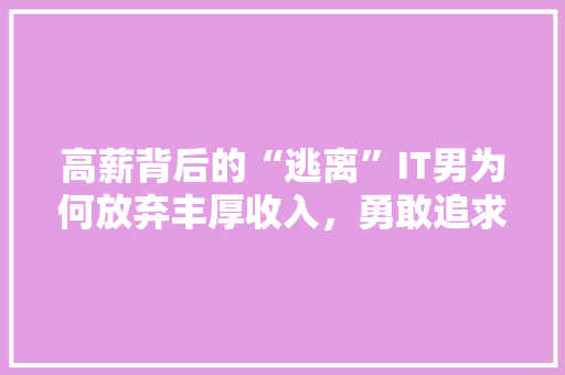高薪背后的“逃离”IT男为何放弃丰厚收入，勇敢追求梦想 百度算法