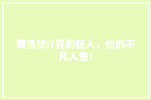黄凯旋IT界的狂人，他的不凡人生！ 百度算法