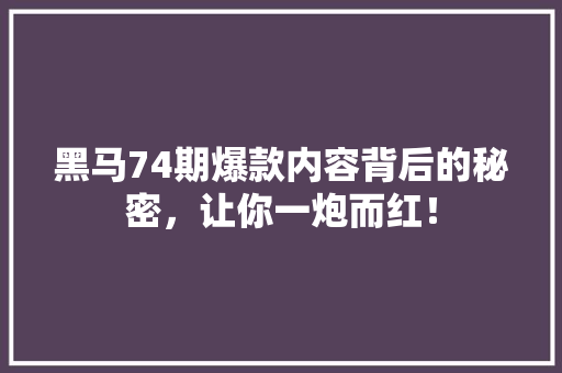 黑马74期爆款内容背后的秘密，让你一炮而红！ 网站优化