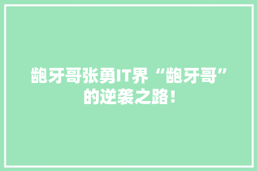 龅牙哥张勇IT界“龅牙哥”的逆袭之路！ 网站优化