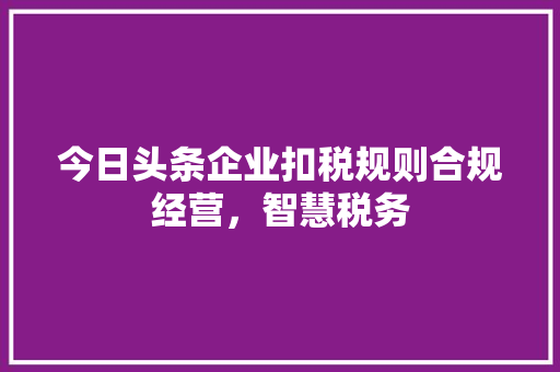今日头条企业扣税规则合规经营，智慧税务