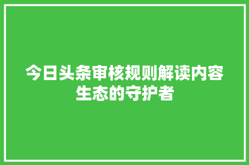 今日头条审核规则解读内容生态的守护者