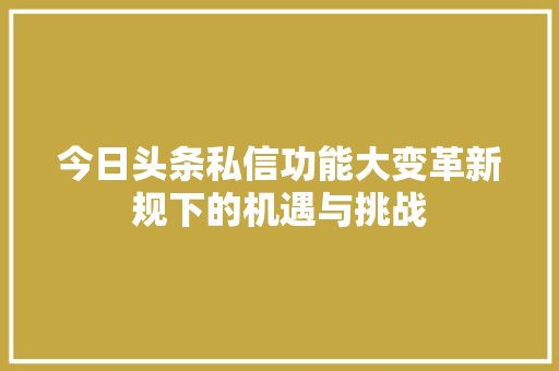 今日头条私信功能大变革新规下的机遇与挑战