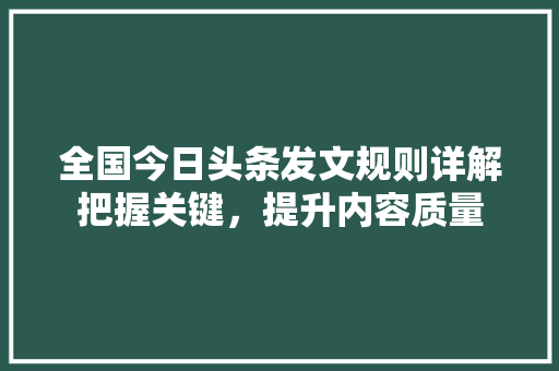 全国今日头条发文规则详解把握关键，提升内容质量