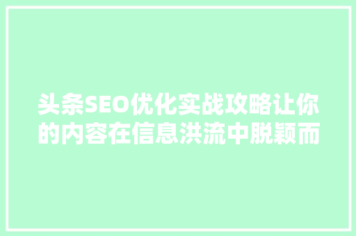 头条SEO优化实战攻略让你的内容在信息洪流中脱颖而出