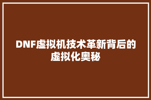 DNF虚拟机技术革新背后的虚拟化奥秘 英文谷歌算法