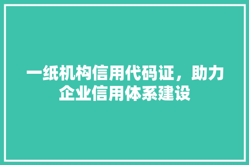 一纸机构信用代码证，助力企业信用体系建设