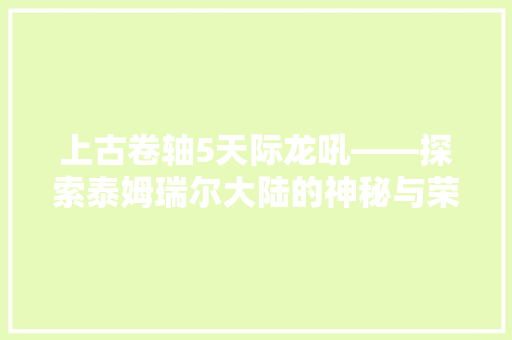 上古卷轴5天际龙吼——探索泰姆瑞尔大陆的神秘与荣耀 网站优化