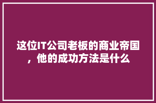 这位IT公司老板的商业帝国，他的成功方法是什么