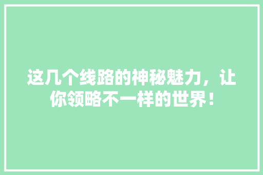 这几个线路的神秘魅力，让你领略不一样的世界！