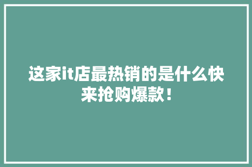 这家it店最热销的是什么快来抢购爆款！